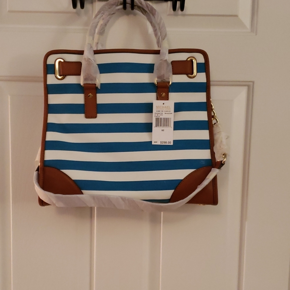 MICHAEL KORS STRIPED HAMILTON CANVAS TOTE